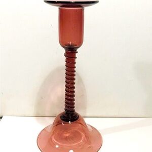 Vintage Hand Blown Glass Pairpoint Amethyst Candle Holder 10” Tall